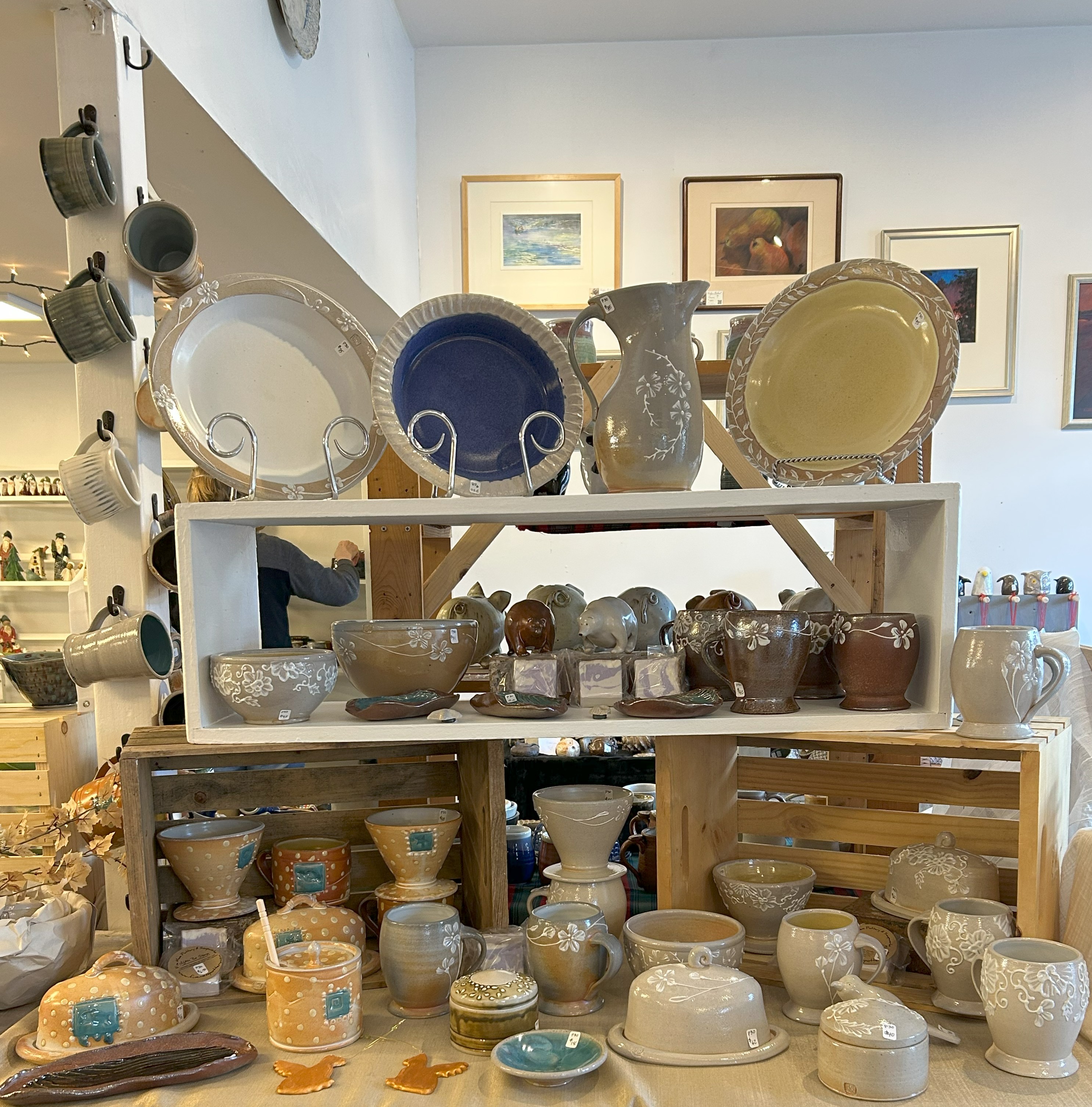 Pottery for sale on shelves